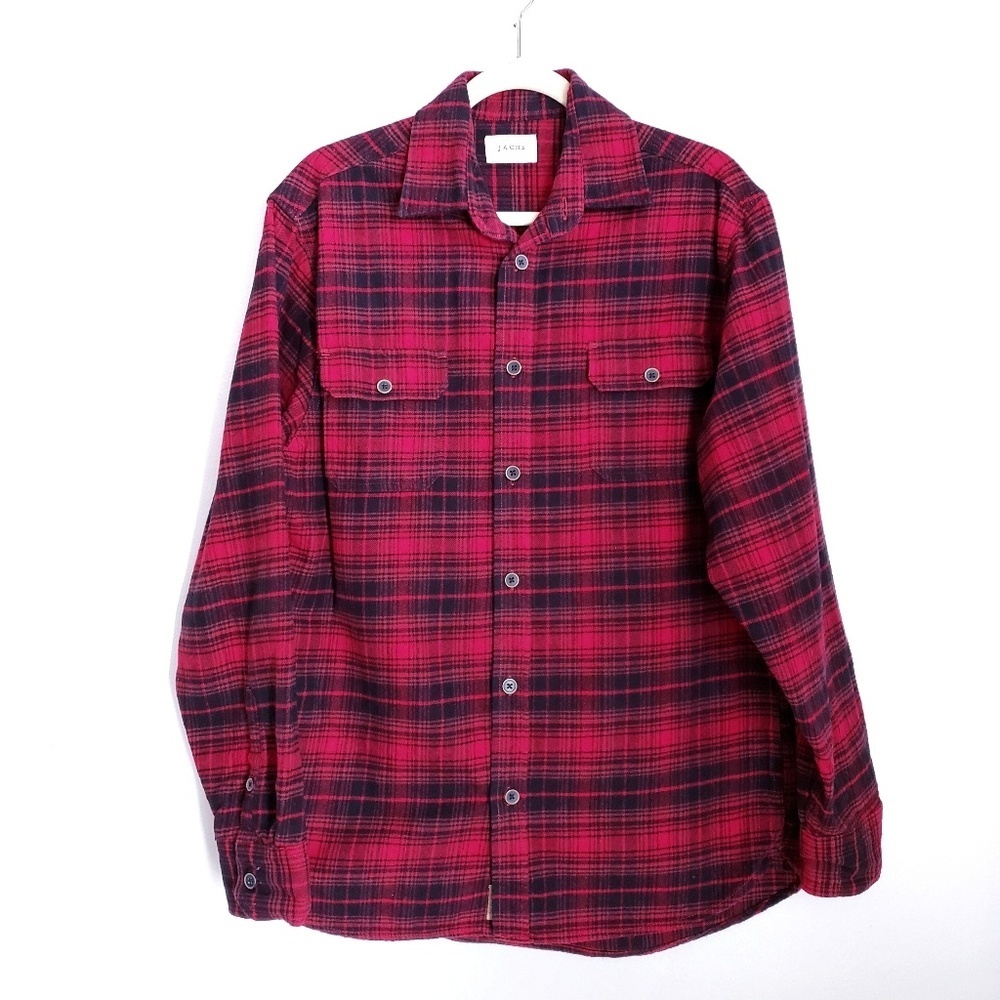 Jachs Shirt Mens M Medium Red Plaid Flannel Button Down
